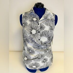 Cabi 5228 Priority sleeveless white & black Sketch print top M F8-37